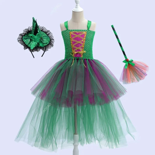 Cralom Dark Queen Witch Tu Tu Dress with Feather Tail for Children's Day