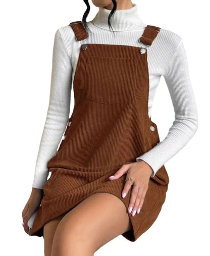 Cralom Corduroy Strap Dress Women's Loose Solid Color Skirt