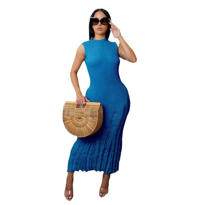 Cralom Women's Sleeveless Knitted Dress Solid Color Beach Long Skirt Summer 2024