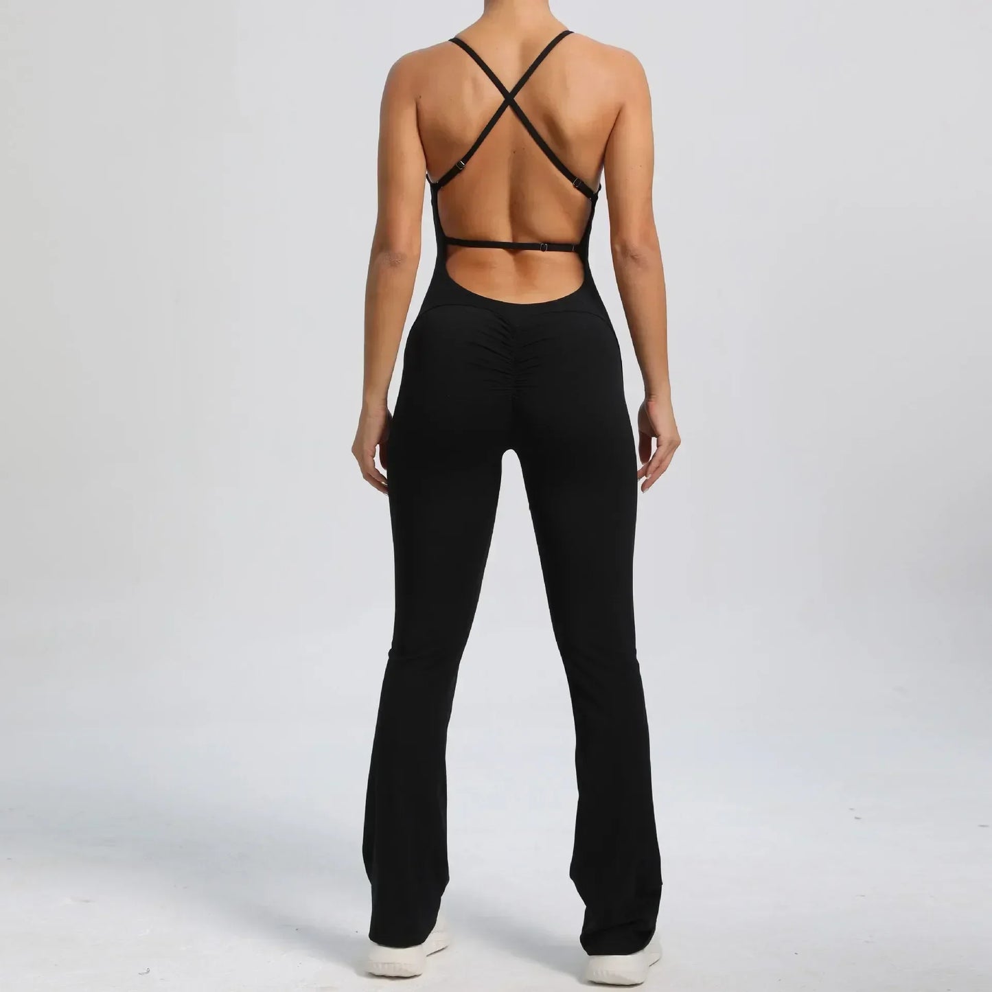 Cralom Seamless Yoga Set for Women, Open Back Flared Pants Gym Jumpsuit