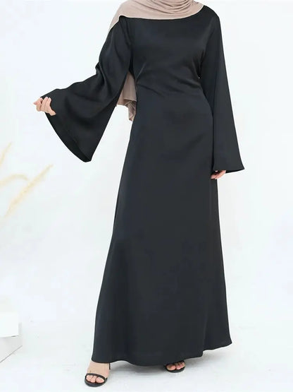 Cralom Ramadan Eid Satin Abaya Kaftan Robe Modest Dress