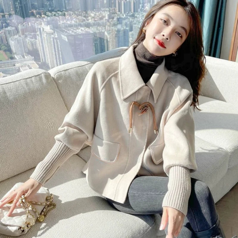 Cralom Women's 2024 Winter Tweed Cropped Coat Green Heavy Padded Warm Fashion