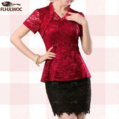 Cralom Vintage Lace Peplum Top Blouse Girls Retro Japan Style Mesh Shirt