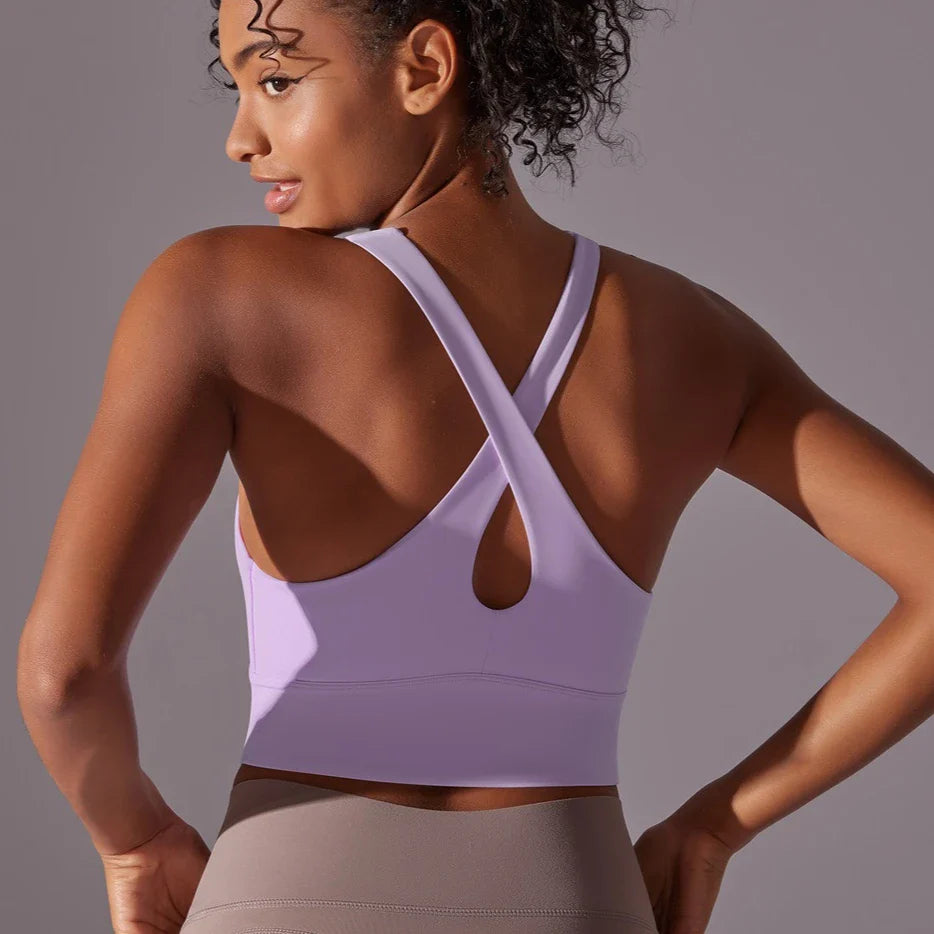 Cralom Cross Back Yoga Vest with Built-in Pads, Wide Straps Gym Crop Top