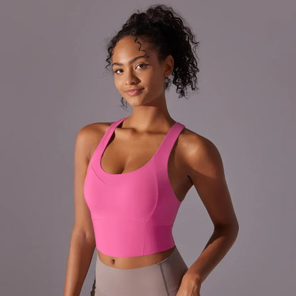 Cralom Cross Back Yoga Vest with Built-in Pads, Wide Straps Gym Crop Top