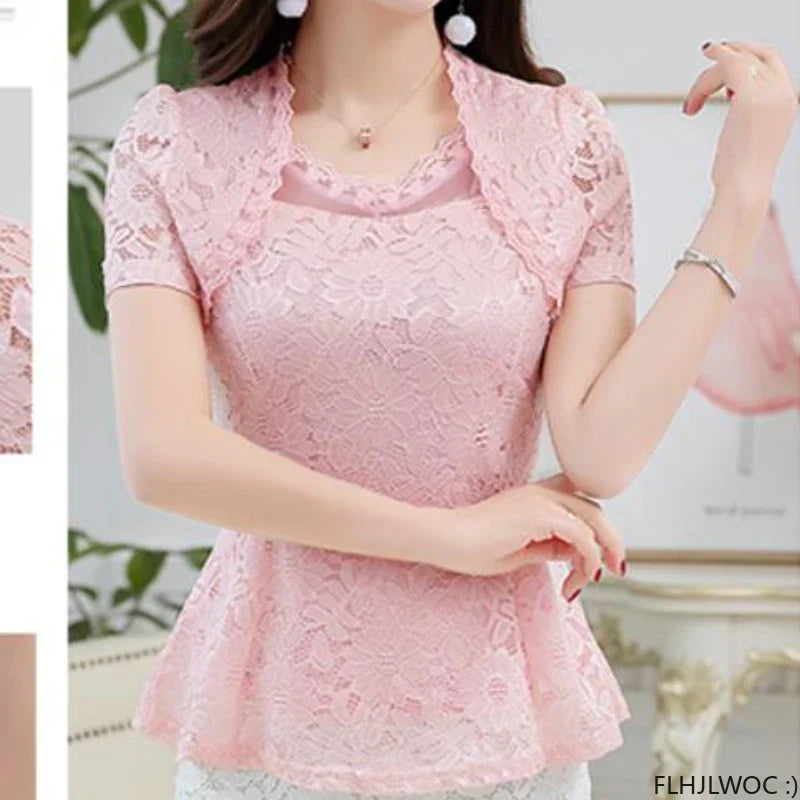 Cralom Vintage Lace Peplum Top Blouse Girls Retro Japan Style Mesh Shirt
