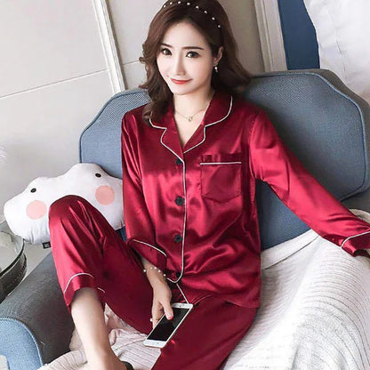 Cralom Women's Satin Pajama Lounge Set with Long Sleeve Top & Pants