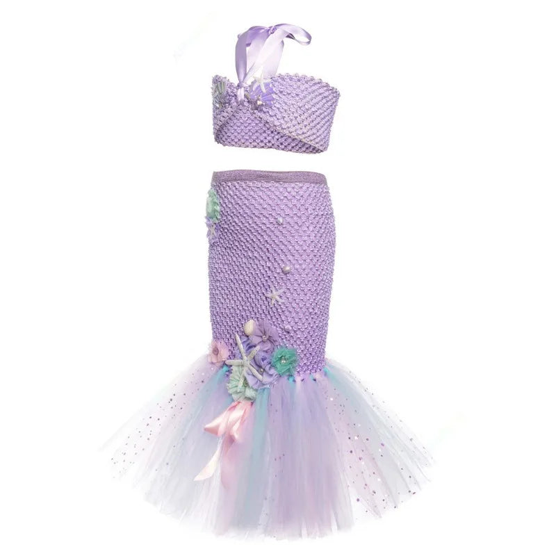 Cralom Mermaid Tutu Costume Headband for Ocean Theme Birthday Party Dress