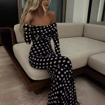 Cralom One Shoulder Mesh Polka Dot Dress, Women's Sexy Slim Fit for Spring & Summer