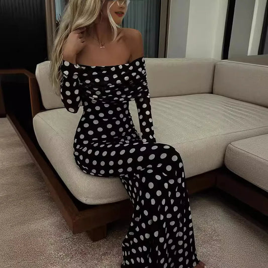 Cralom One Shoulder Mesh Polka Dot Dress, Women's Sexy Slim Fit for Spring & Summer
