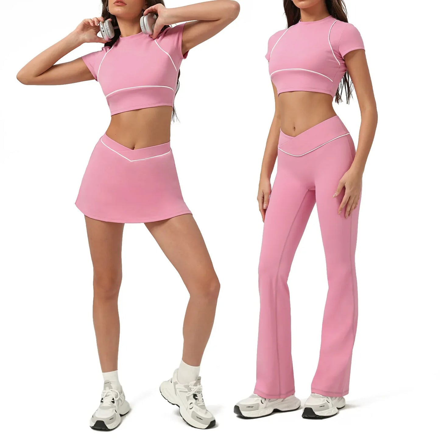 Cralom Women's Tennis Sports Set Gym Workout Skirt Set Yoga Sportswear