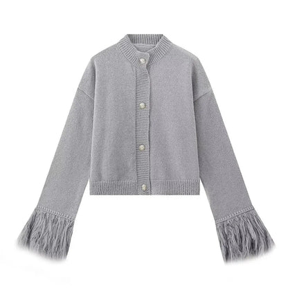 Cralom Solid Button Slim Sweater Women O Neck Long Sleeve Coat