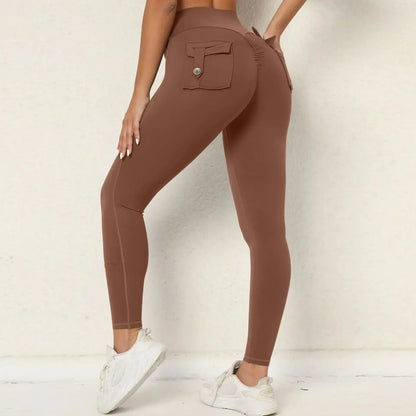Cralom Seamless Yoga Leggings with Hip-lifting Design & Pocket