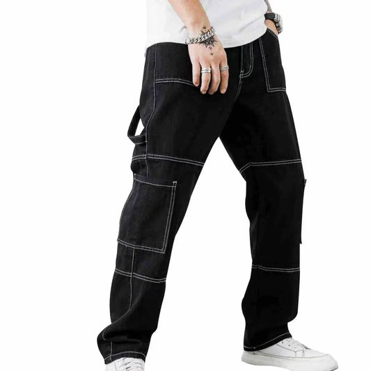 Cralom Men's Dark Blue Straight Leg Workwear Jeans
