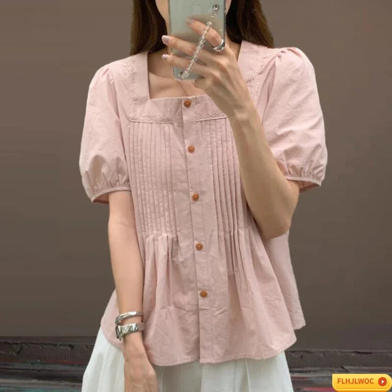 Cralom Ruffles Cotton Tops: Summer Sweet Style for Women