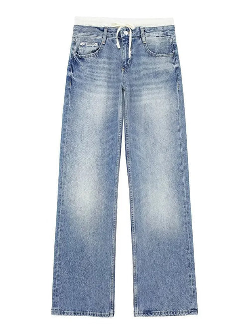 Cralom Vintage Hottie Spliced 9 Points Jeans - Y2K Style Slim Straight Jeans