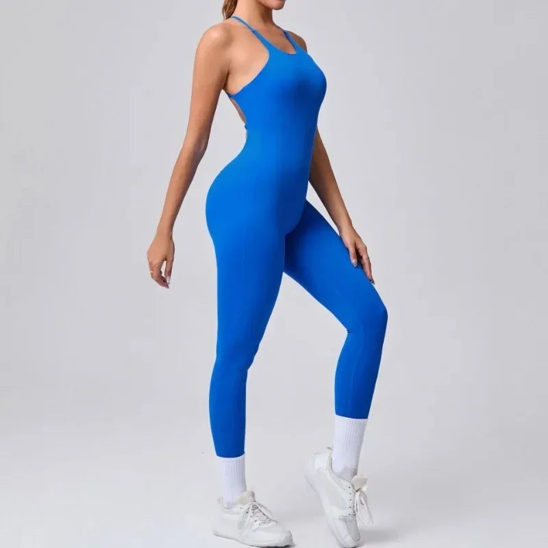 Cralom High-Cut Yoga Bodysuit: Adjustable Straps, Open Back, Butt Lifting Gym Wear