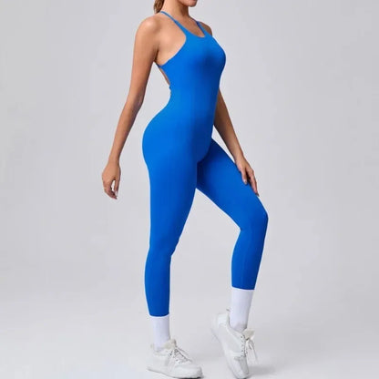 Cralom High-Cut Yoga Bodysuit: Adjustable Straps, Open Back, Butt Lifting Gym Wear
