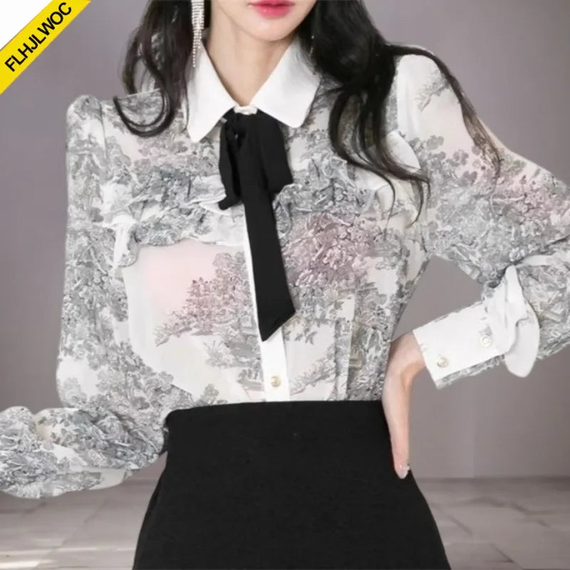 Cralom Long Sleeve Preppy Style White Collar Blouse