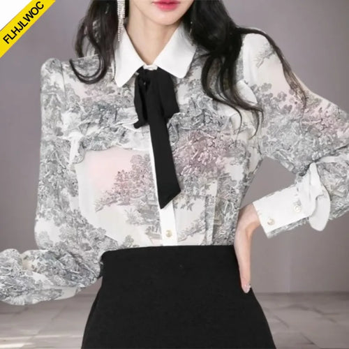 Cralom Long Sleeve Preppy Style White Collar Blouse