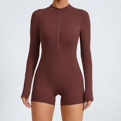 Cralom Seamless Yoga Jumpsuit Long-Sleeve Zipper Activewear