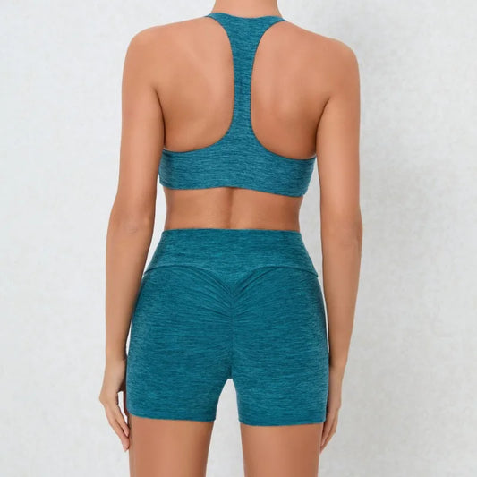 Cralom Seamless Yoga Set: High Waist Pocket Shorts & Backless Tight Bra Gym Suit