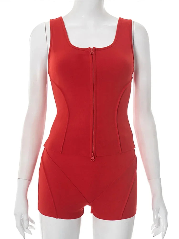Cralom Double Zip Tank Top & Shorts Set - Streetwear Tracksuit