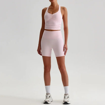Cralom Women's Naked Feel Yoga Set with Backless Sports Bra and Butt Lifting Tight Shorts