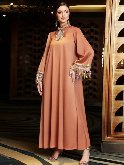 Helyn's Ramadan Eid Satin Abaya Muslim Evening Dress Caftan