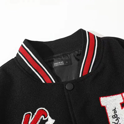 Cralom Flocking Baseball Uniform Jacket: Y2K Retro Vintage Lovers Motorcycle Casual Coat