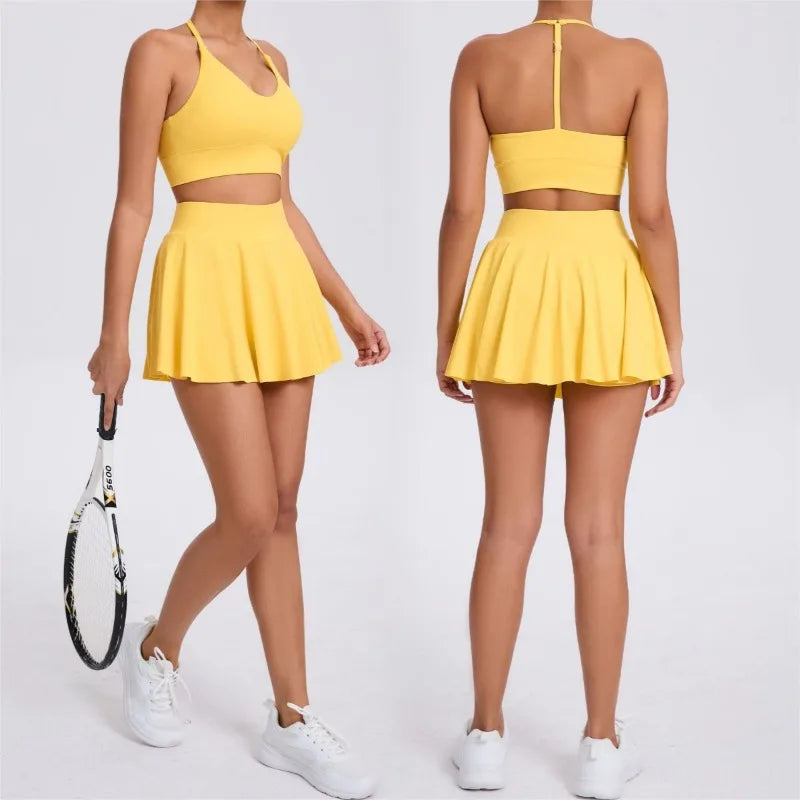 Cralom Women's Tennis Yoga Dress Suit Slim Fit Sports Fitness Skorts