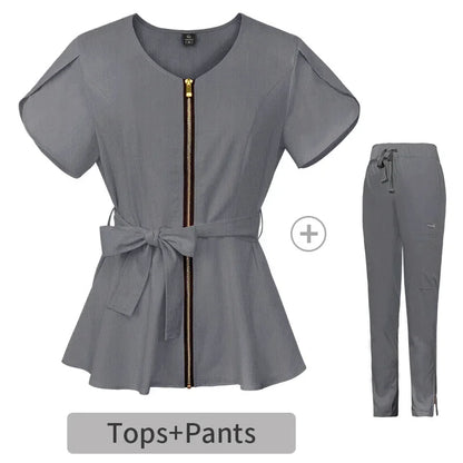 Cralom Beauty Workwear Set: Elastic Blouse & Straight Pants for Women