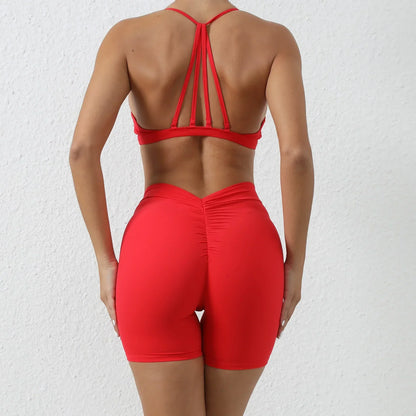 Cralom Seamless Yoga Sets: High Waist Shorts & Backless Leggings for Fitness