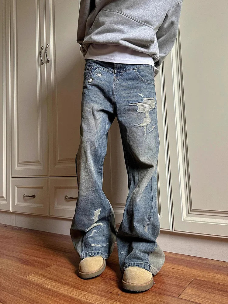 Cralom Vintage Distressed High Waist Wide Leg Jeans Women 2025 Fashion