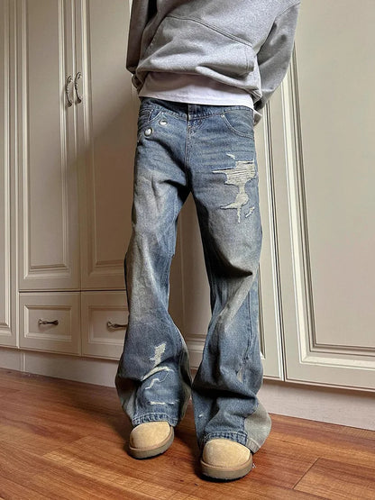 Cralom Vintage Distressed High Waist Wide Leg Jeans Women 2025 Fashion