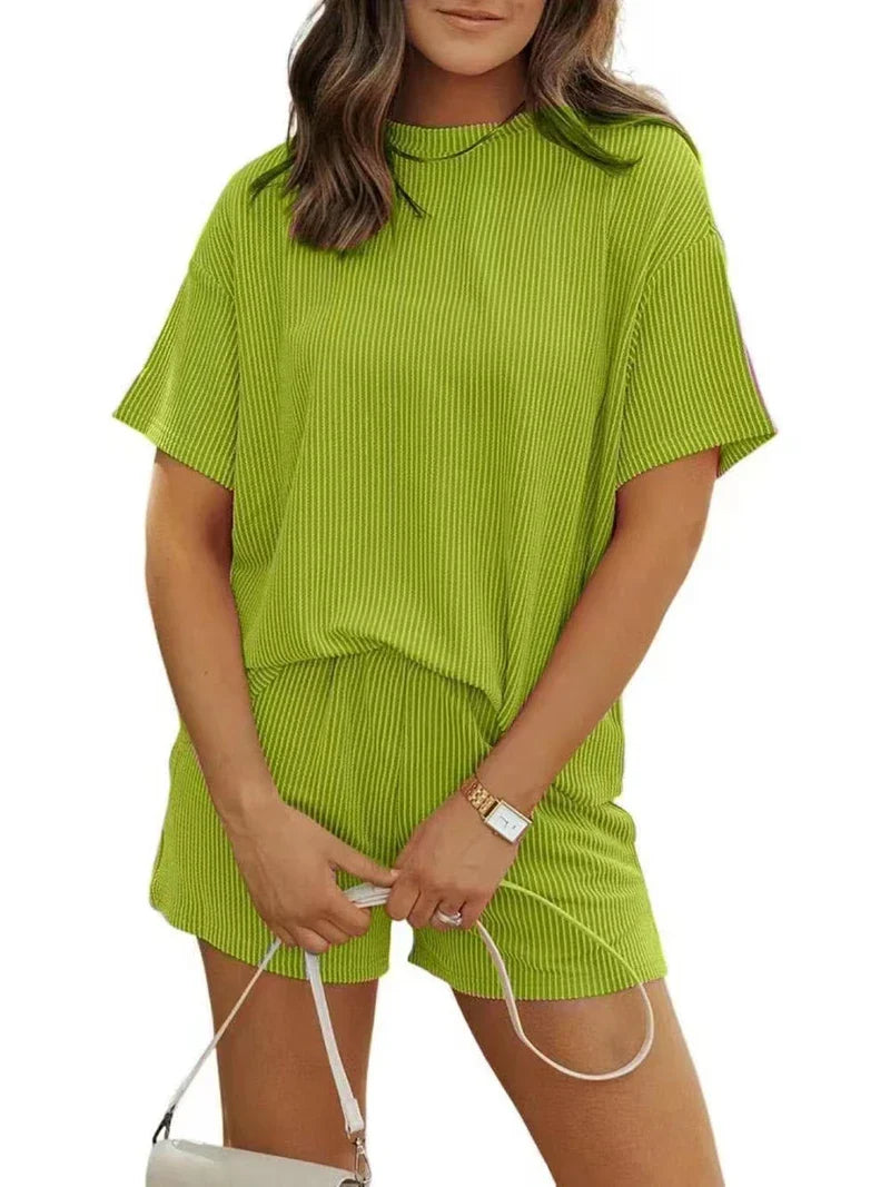 Cralom Women's Plus Size Pajama Set: Short Sleeve Top & Matching Shorts