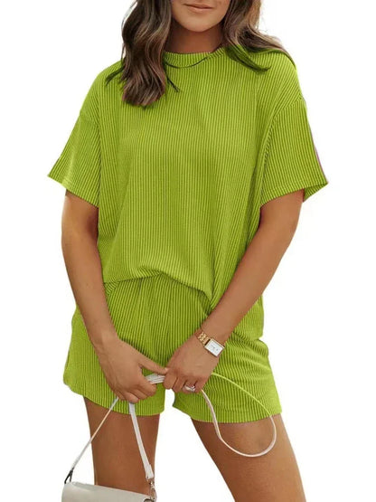 Cralom Women's Plus Size Pajama Set: Short Sleeve Top & Matching Shorts