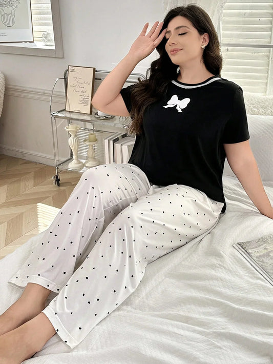 Cralom Women's Plus Size Milk Silk Long Pajama Set - XL to 5XL