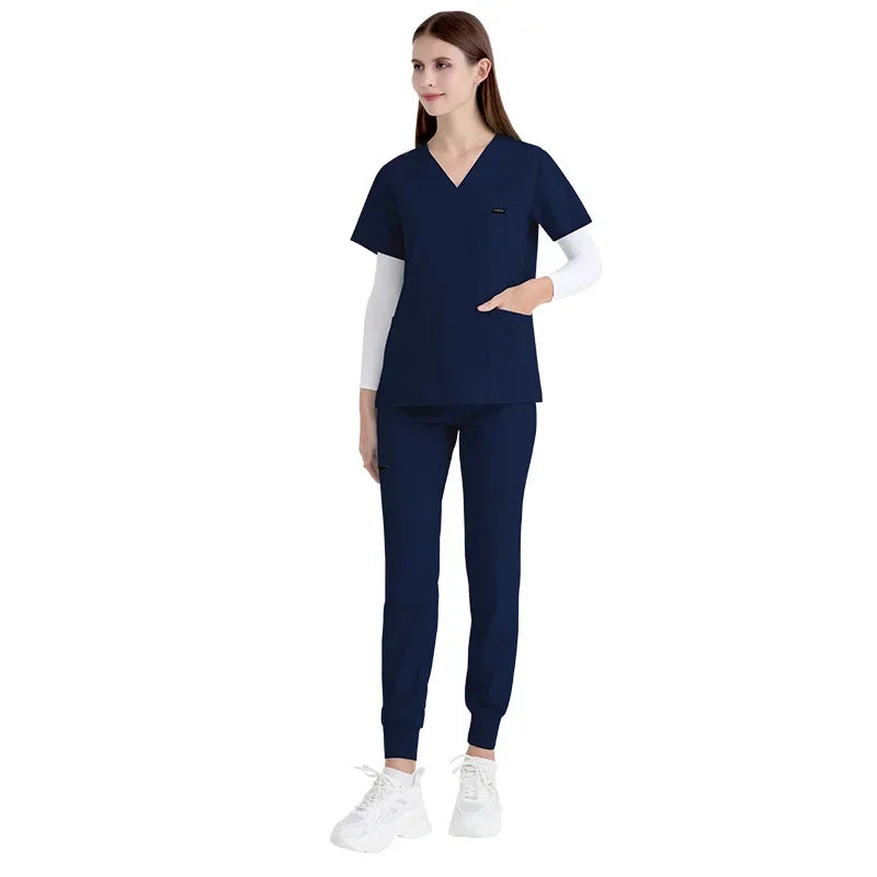 Cralom Women's Stretch Scrubs Set - Top Jogger Pants Nursing Uniform
