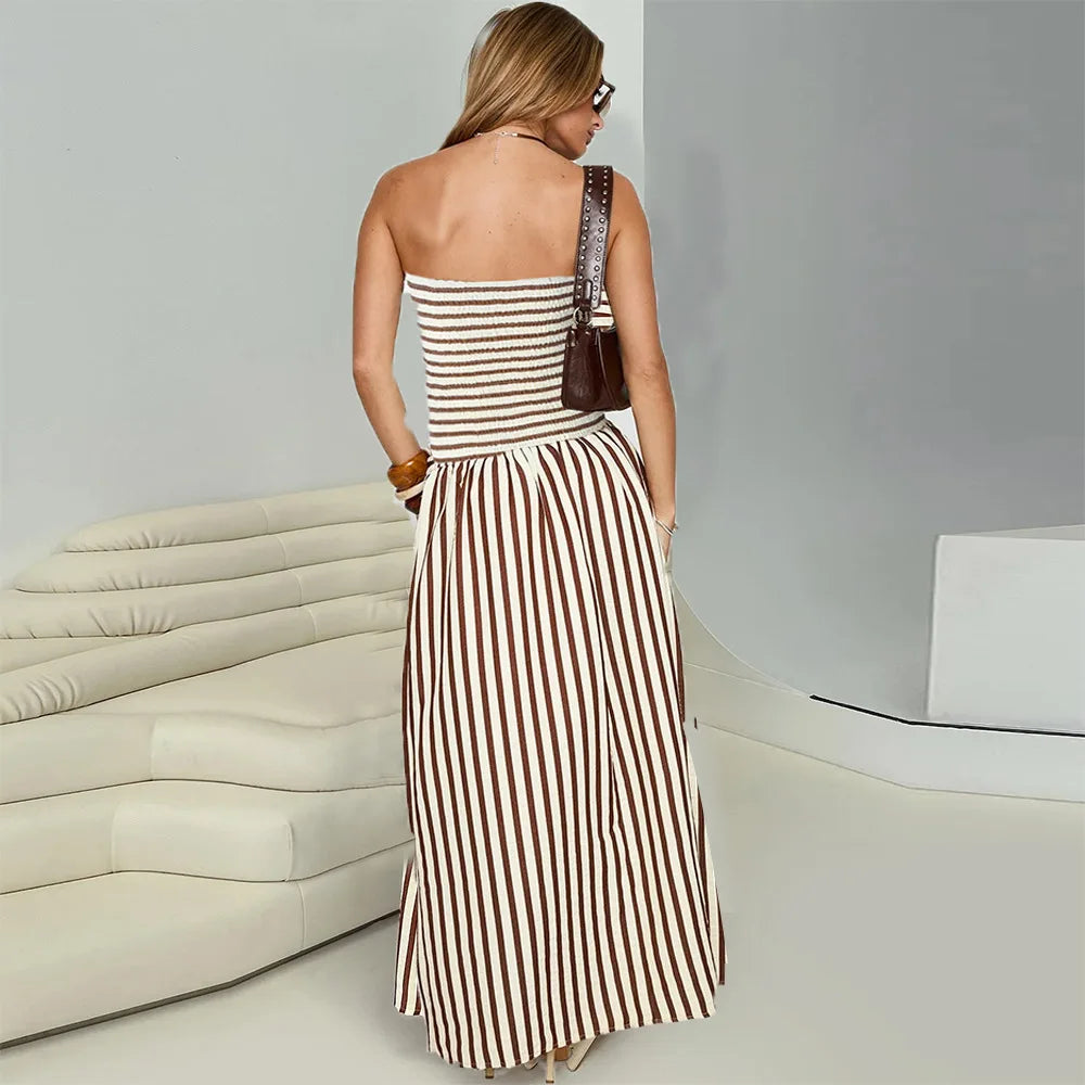 Cralom Women's Back Elastic Hollow Stripe Skirt - 2025 Spring/Summer Collection
