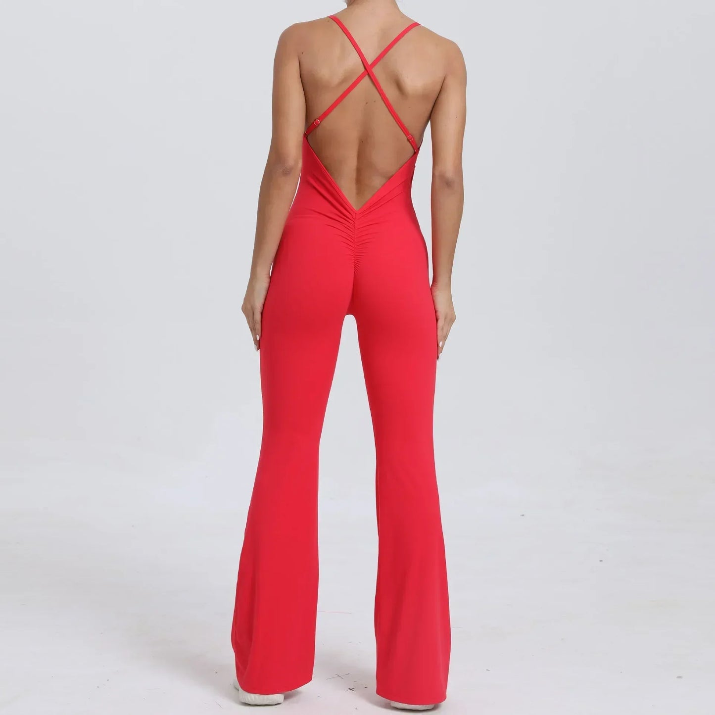 Cralom Cross Strap Yoga Jumpsuit - Flared Leg Fitness Suit