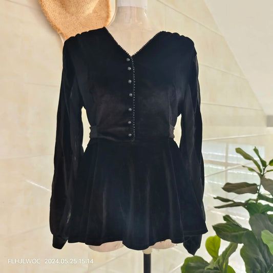 Cralom Autumn/Winter Peplum Lace-Up Blouse