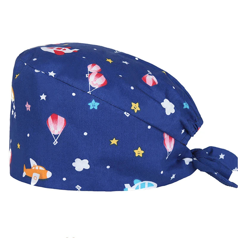Cralom Cotton Scrub Cap with Sweatband, Tie Back Working Hat for Beauticians