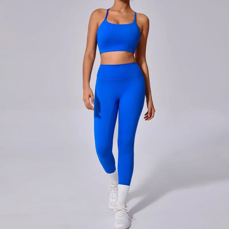 Cralom Seamless Yoga Fitness Set: High Waist Leggings & Open Back Bra Gym Suit