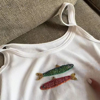 Cralom Fish Bead Tank Top: Slim Fit Sequin Camis for Women, Sleeveless Summer Vest