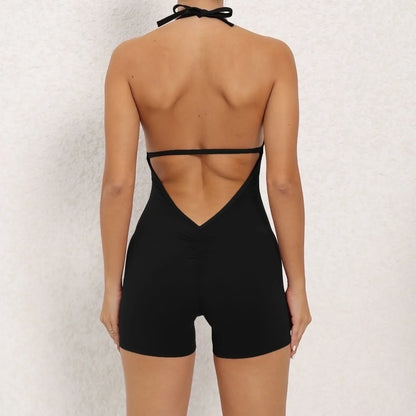 Cralom High Elasticity Fitness Jumpsuit - Peach Hip Tight Jumpsuit & Air Back Yoga Pants