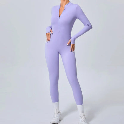Cralom Seamless Front Zip Yoga Bodysuit, Hip-Lifting Jumpsuit for Fitness & Gym