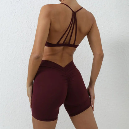 Cralom Seamless Yoga Sets: High Waist Shorts & Backless Leggings for Fitness
