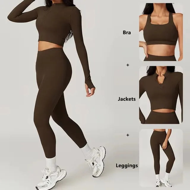 Cralom 3Pcs Yoga Set for Women: Workout Suit, Quick-Drying Material, Gym Jackets