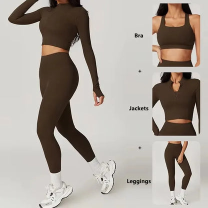 Cralom 3Pcs Yoga Set for Women: Workout Suit, Quick-Drying Material, Gym Jackets